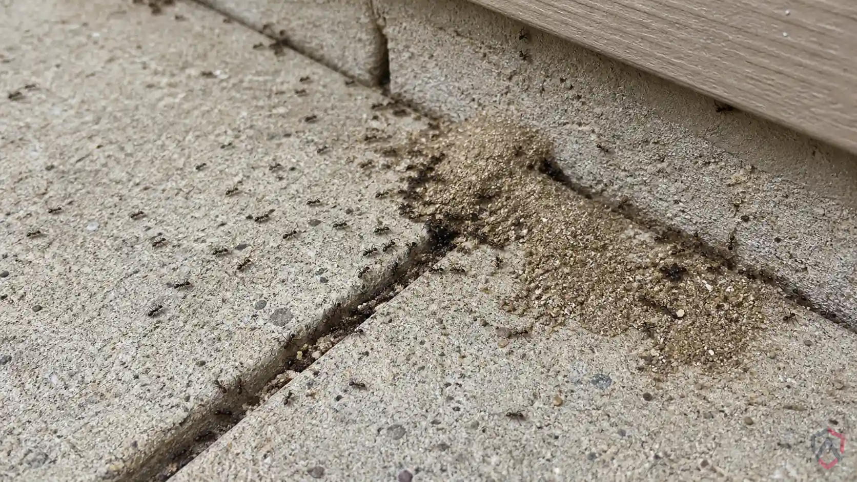 Pavement Ants activity in kitchens, foundation edges, patios, wall lines, windows, and damp trim in Minnesota