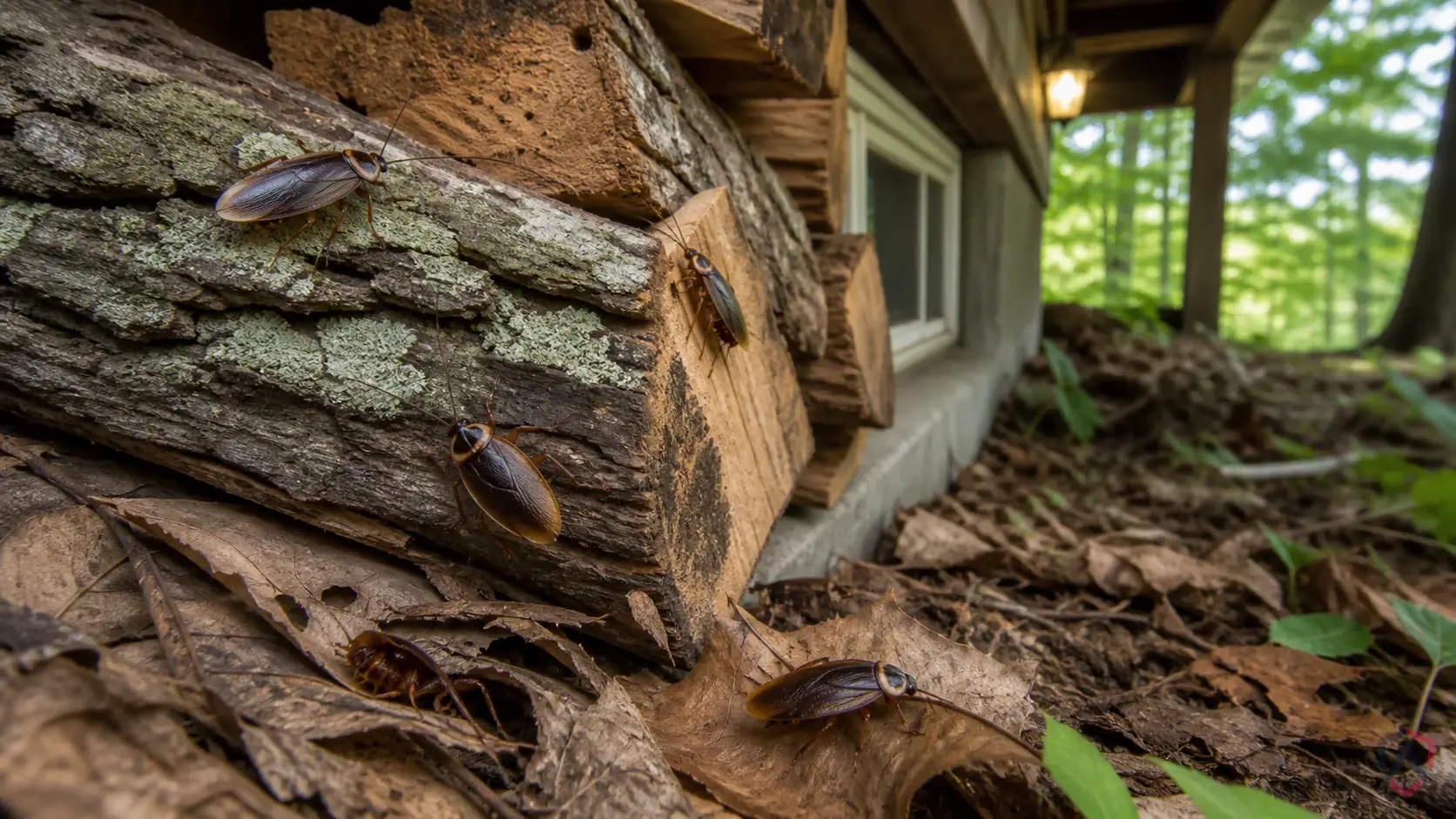 Pennsylvania Wood Cockroach activity in wooded lots, firewood, exterior lights, screens, garages, and occasional indoor sightings in Minnesota