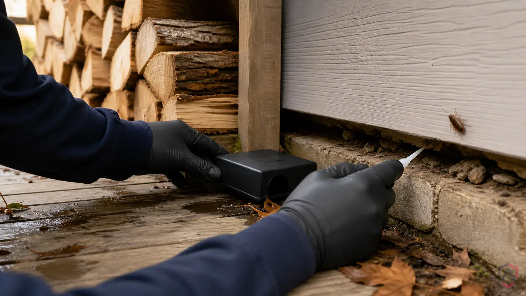 Inspection of cabinet voids, appliance backs, pipe chases, drains, and shared-wall entry points during a suspected Pennsylvania Wood Cockroach issue