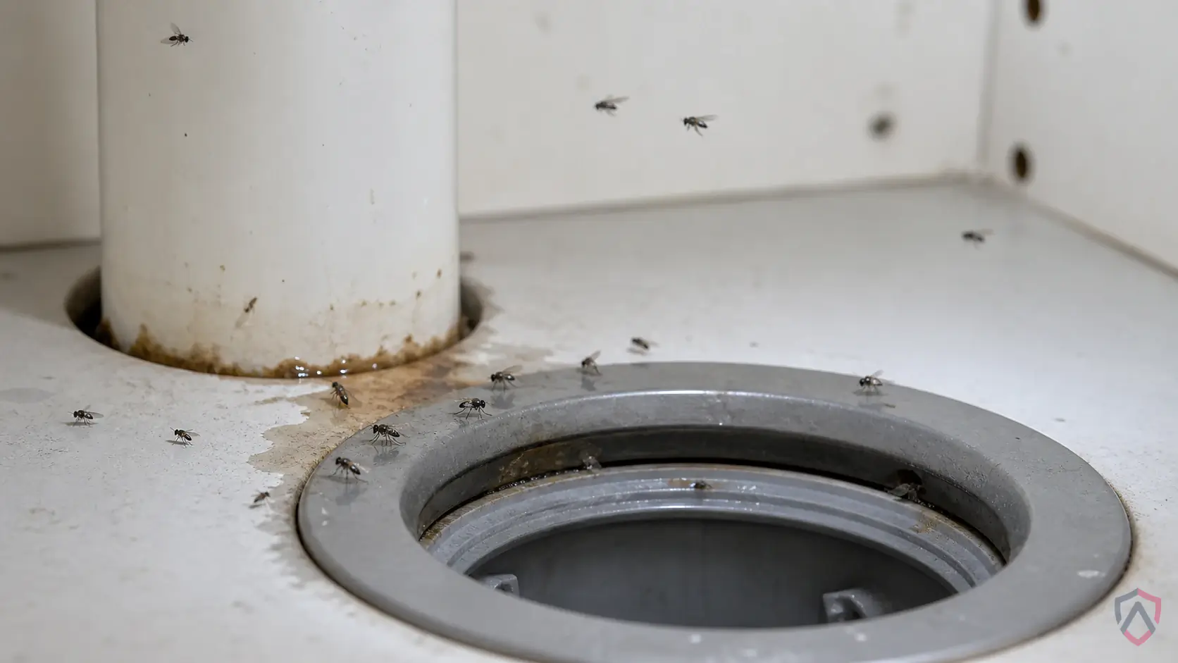 Phorid Flies activity in drains, trash areas, compost, damp mops, houseplants, floor sinks, fruit bowls, and exterior doors in Minnesota