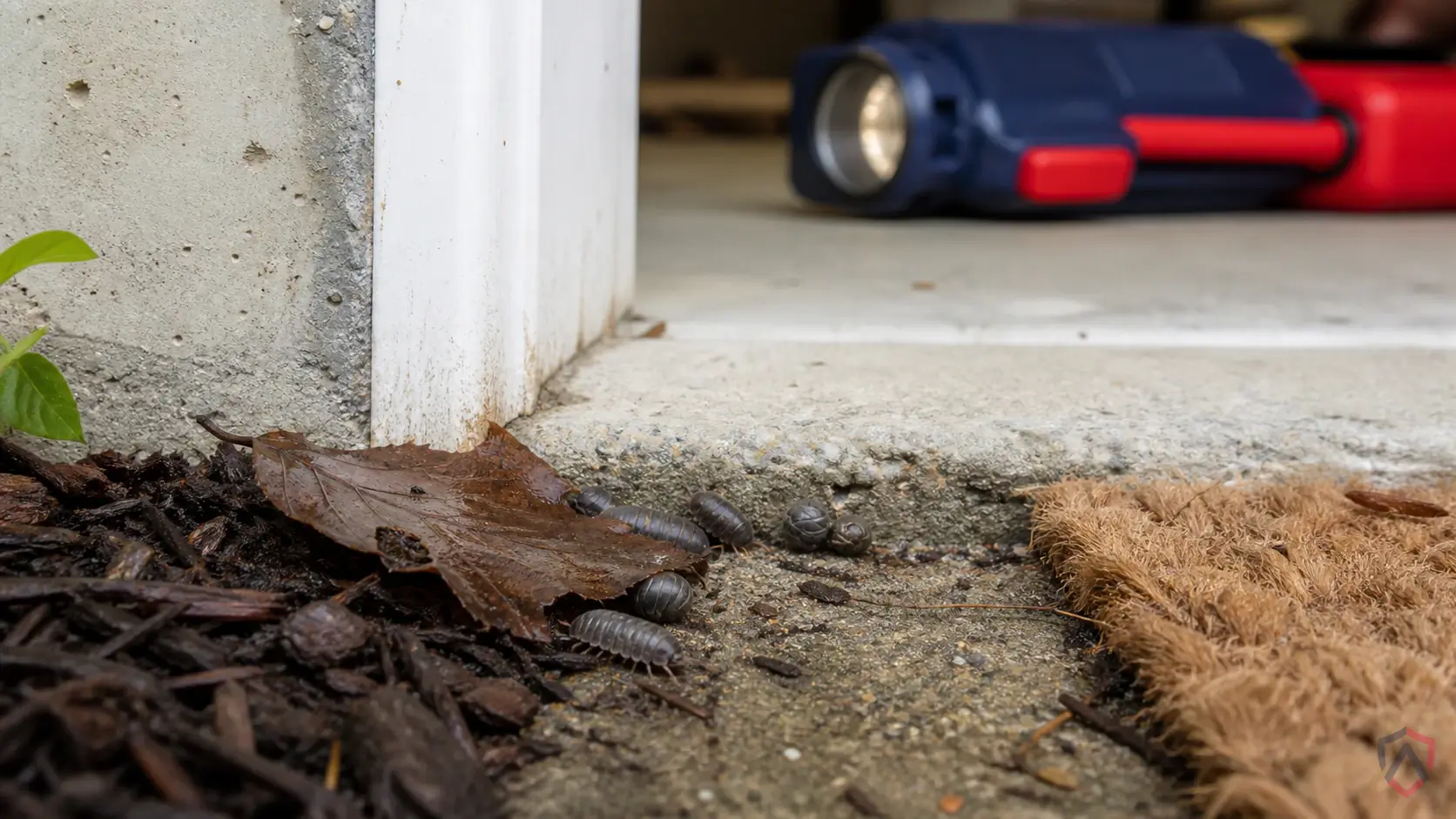 Pillbugs activity in sunny siding, window frames, door thresholds, basements, garages, foundation cracks, and attic edges in Minnesota