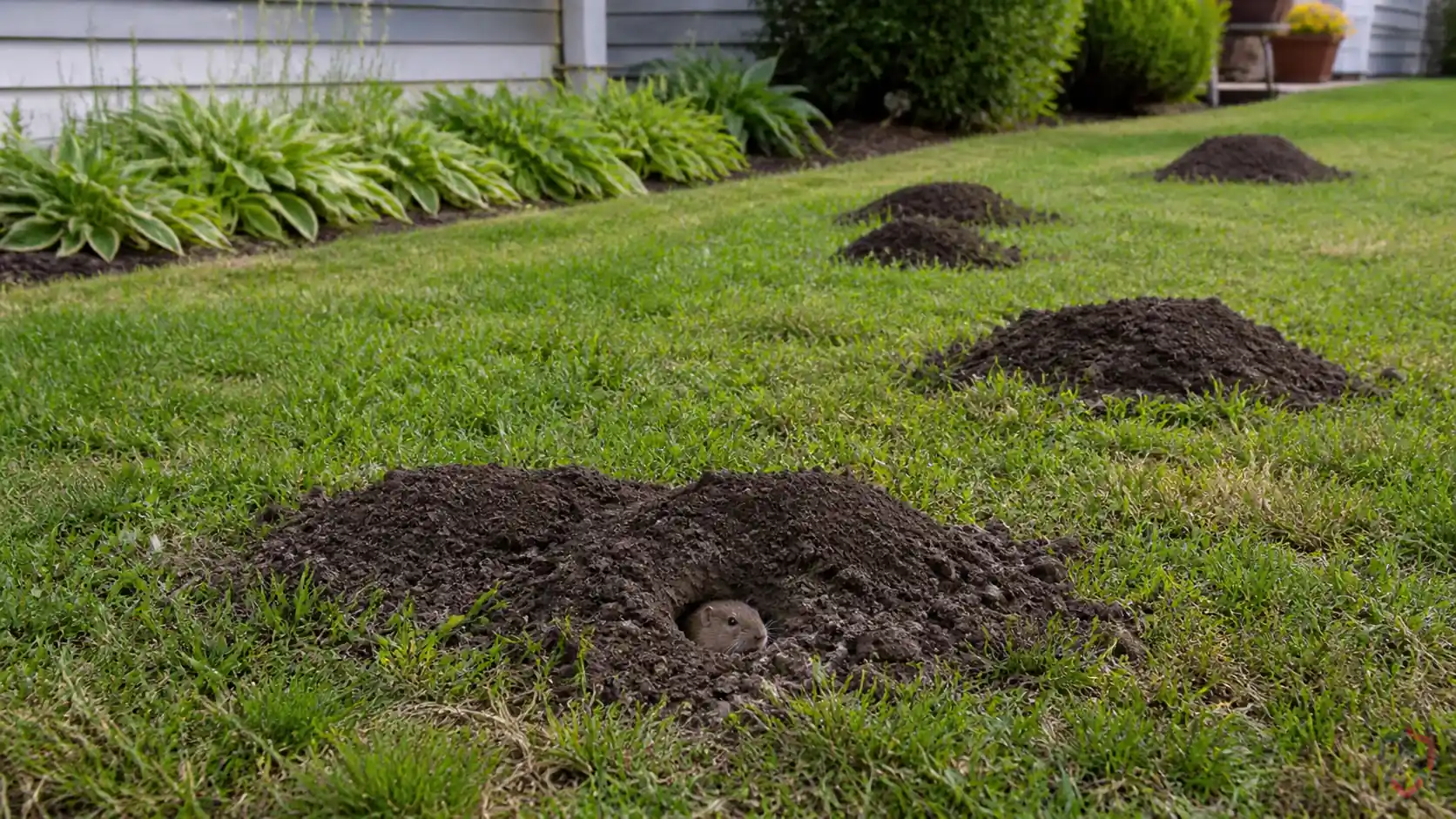 Pocket Gopher activity in fan-shaped soil mounds, gardens, lawns, and underground tunnel systems in Minnesota
