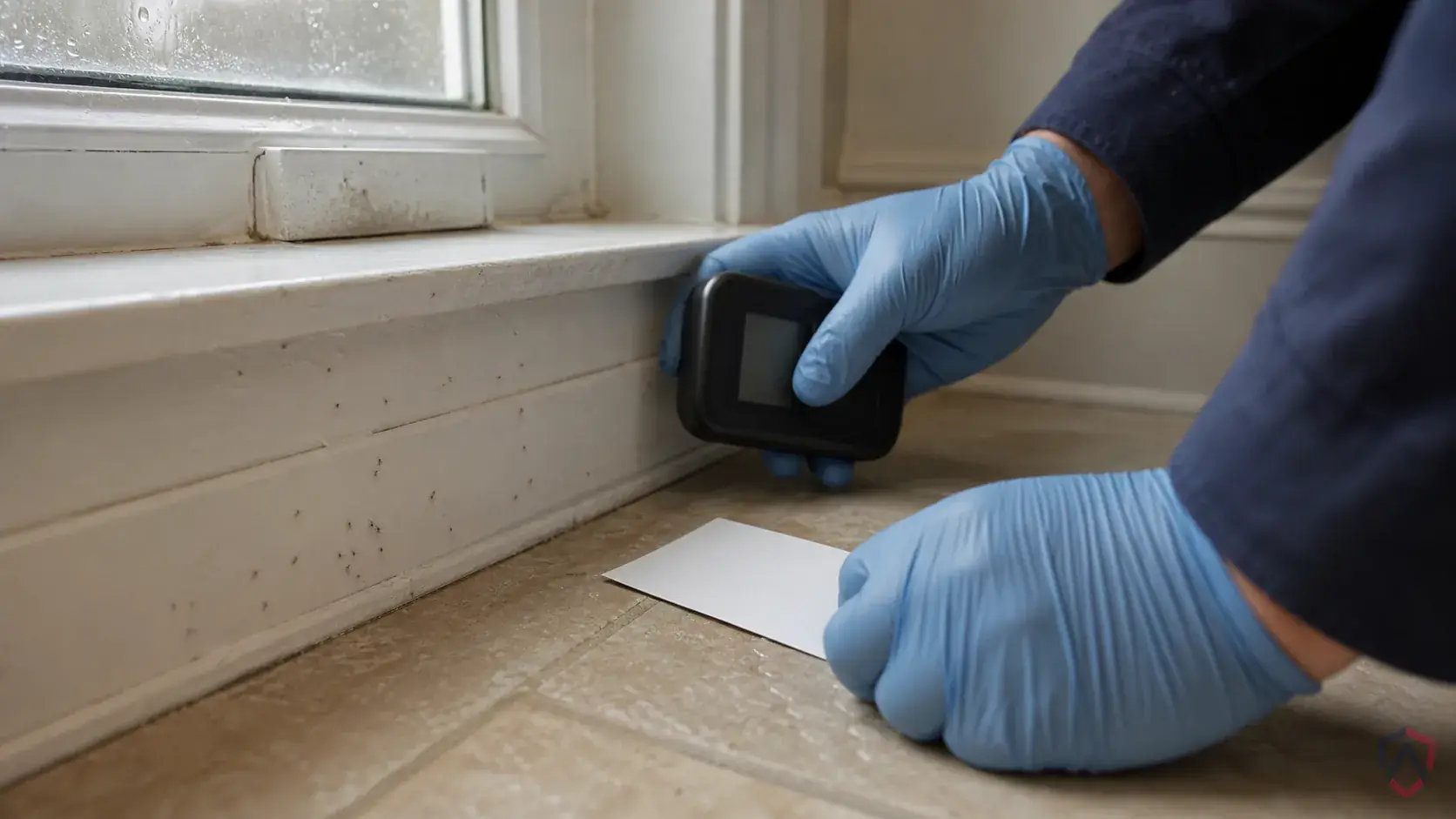 Inspection of perimeter gaps, siding transitions, window frames, doors, soffits, and overwintering entry points during a suspected Psocids issue