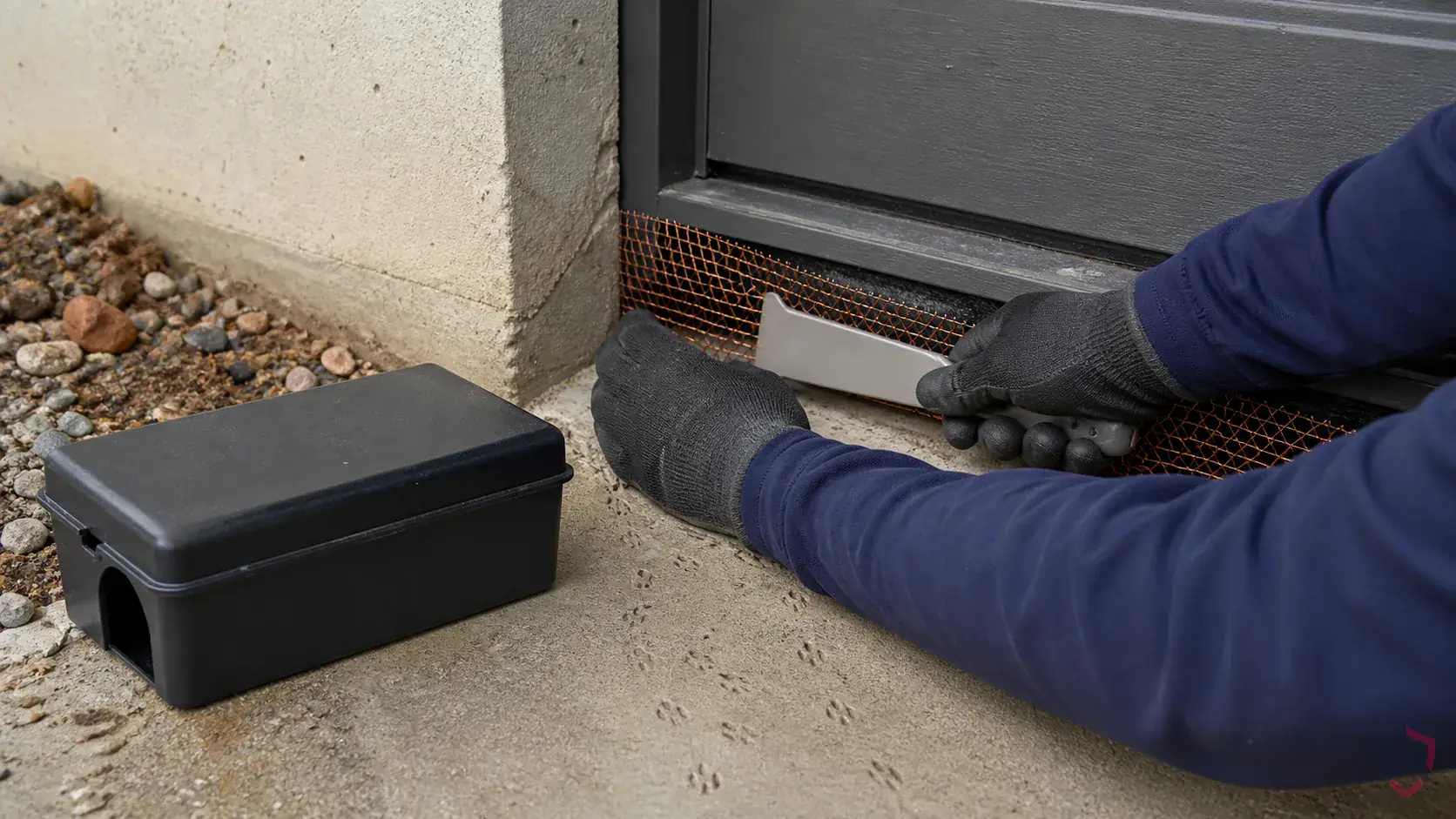 Inspection of droppings, gnaw marks, runways, burrows, utility gaps, garage corners, and foundation openings during a suspected Rats issue
