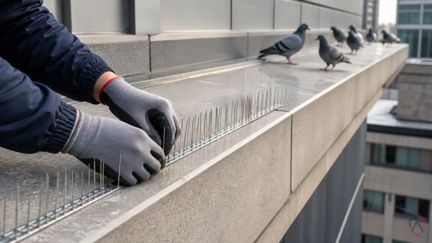 Inspection of roosting ledges, nest sites, vents, attic openings, signs, soffits, and damaged siding during a suspected Rock Pigeons issue