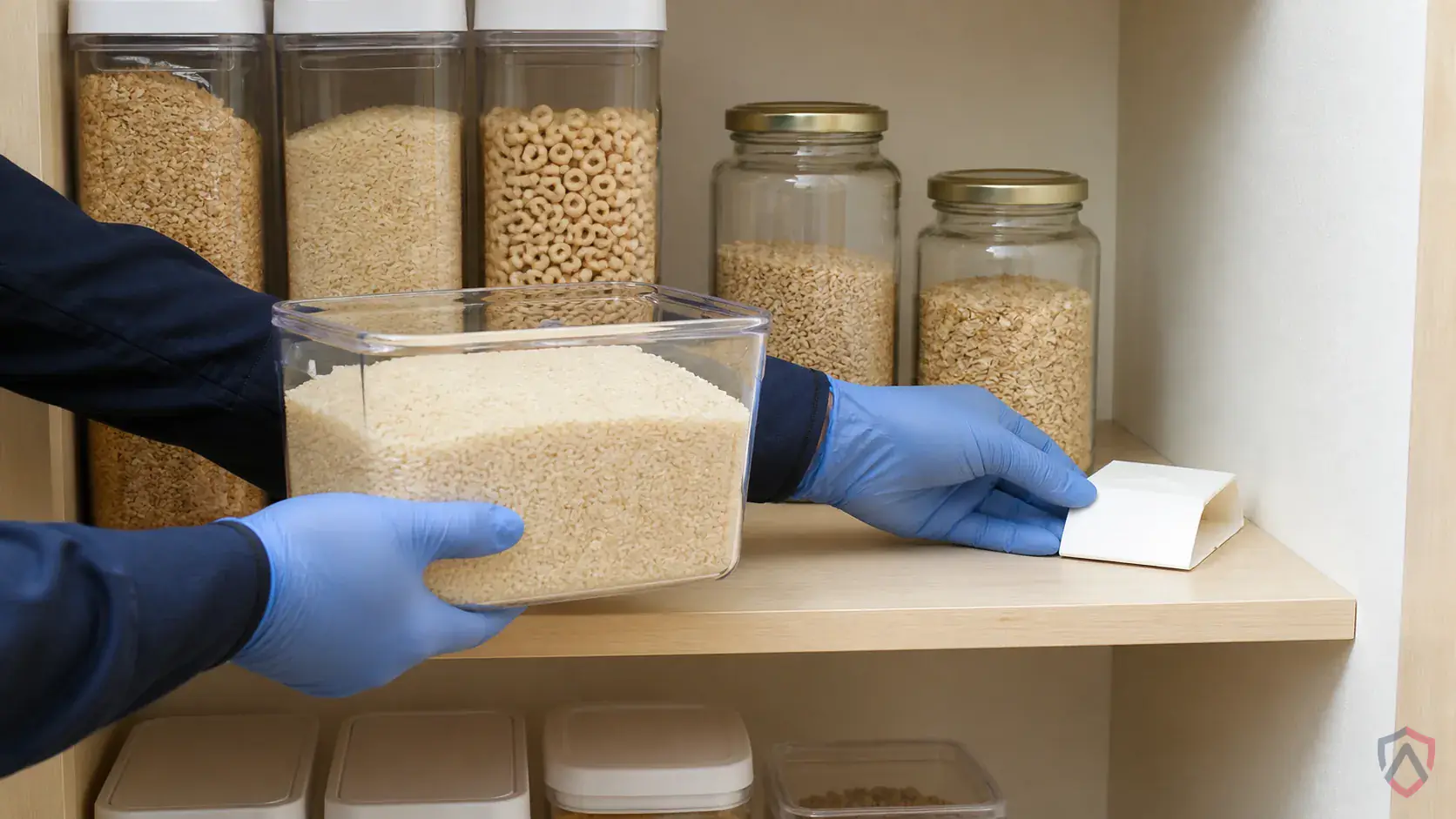 Inspection of dry goods, shelving cracks, storage rooms, discarded packaging, and product spill zones during a suspected Sawtoothed Grain Beetles issue