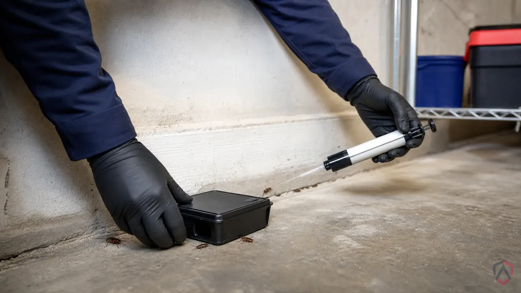 Inspection of cabinet voids, appliance backs, pipe chases, drains, and shared-wall entry points during a suspected Smokybrown Cockroaches issue