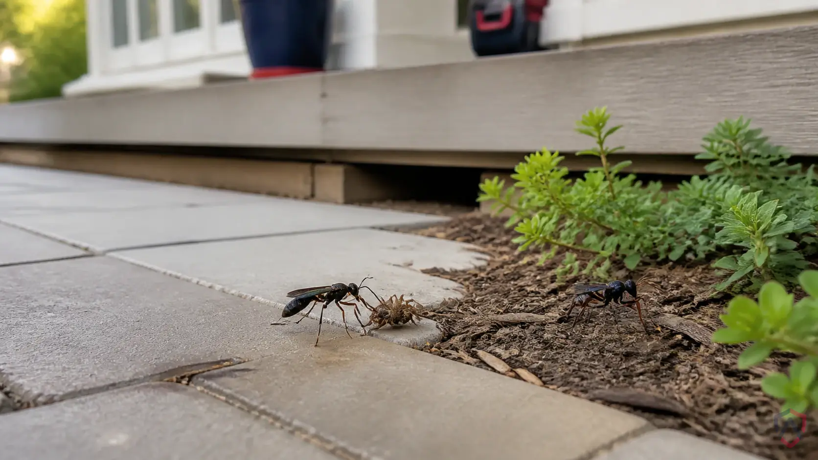 Spider Wasps activity in eaves, soffits, decks, wall voids, shrubs, ground holes, play areas, and trash or food… in Minnesota