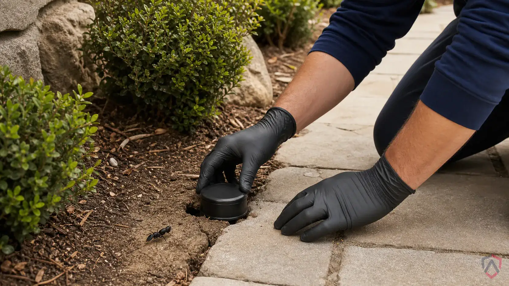 Inspection of nest entrances, eaves, soffits, shrubs, wall gaps, and high-traffic outdoor areas during a suspected Spider Wasps issue