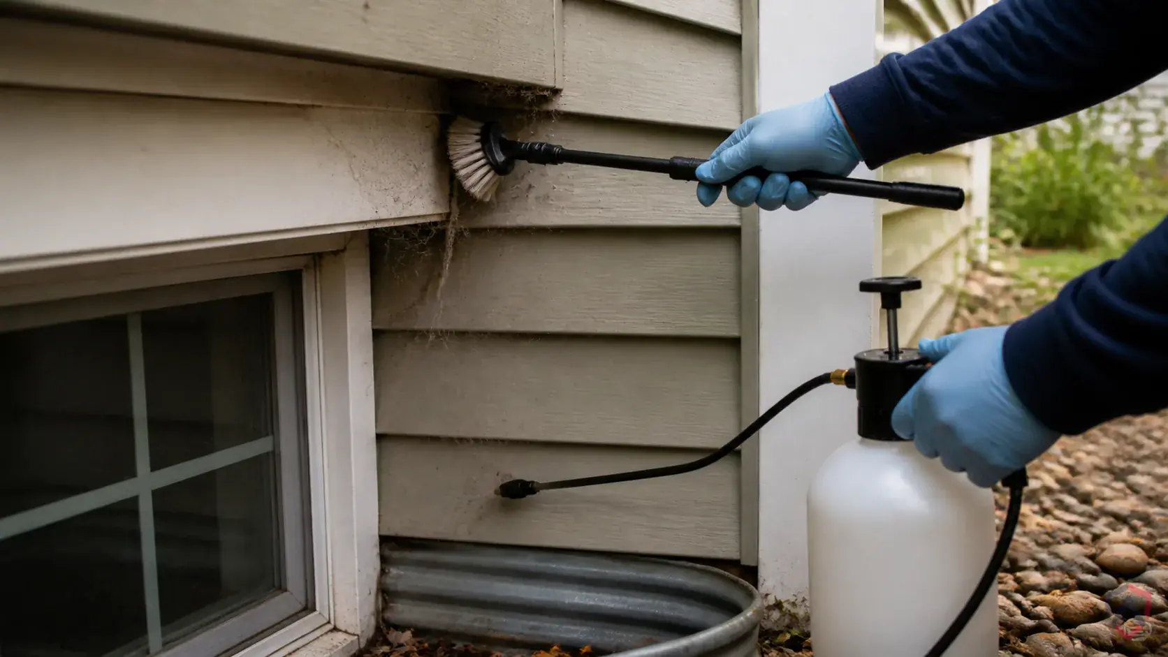 Inspection of webbing zones, corners, cracks, exterior light areas, and insect entry points during a suspected Spiders issue