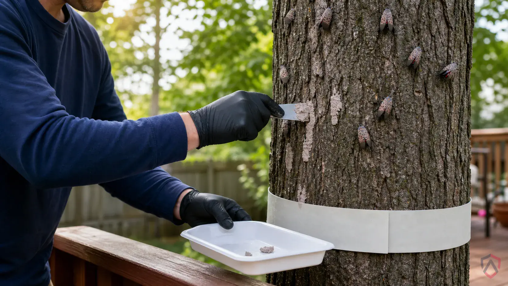 Inspection of trails, entry points, moisture lines, and exterior nesting areas during a suspected Spotted Lanternflies issue