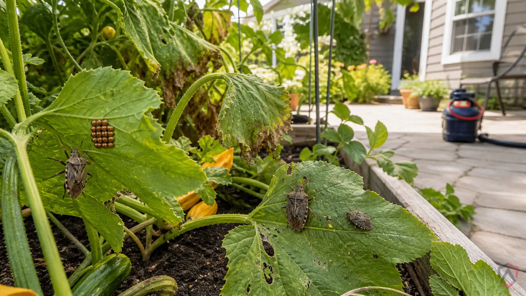 Squash Bugs activity in lawns, shrubs, trees, garden beds, houseplants, mulch, turf edges, and landscape plantings in Minnesota