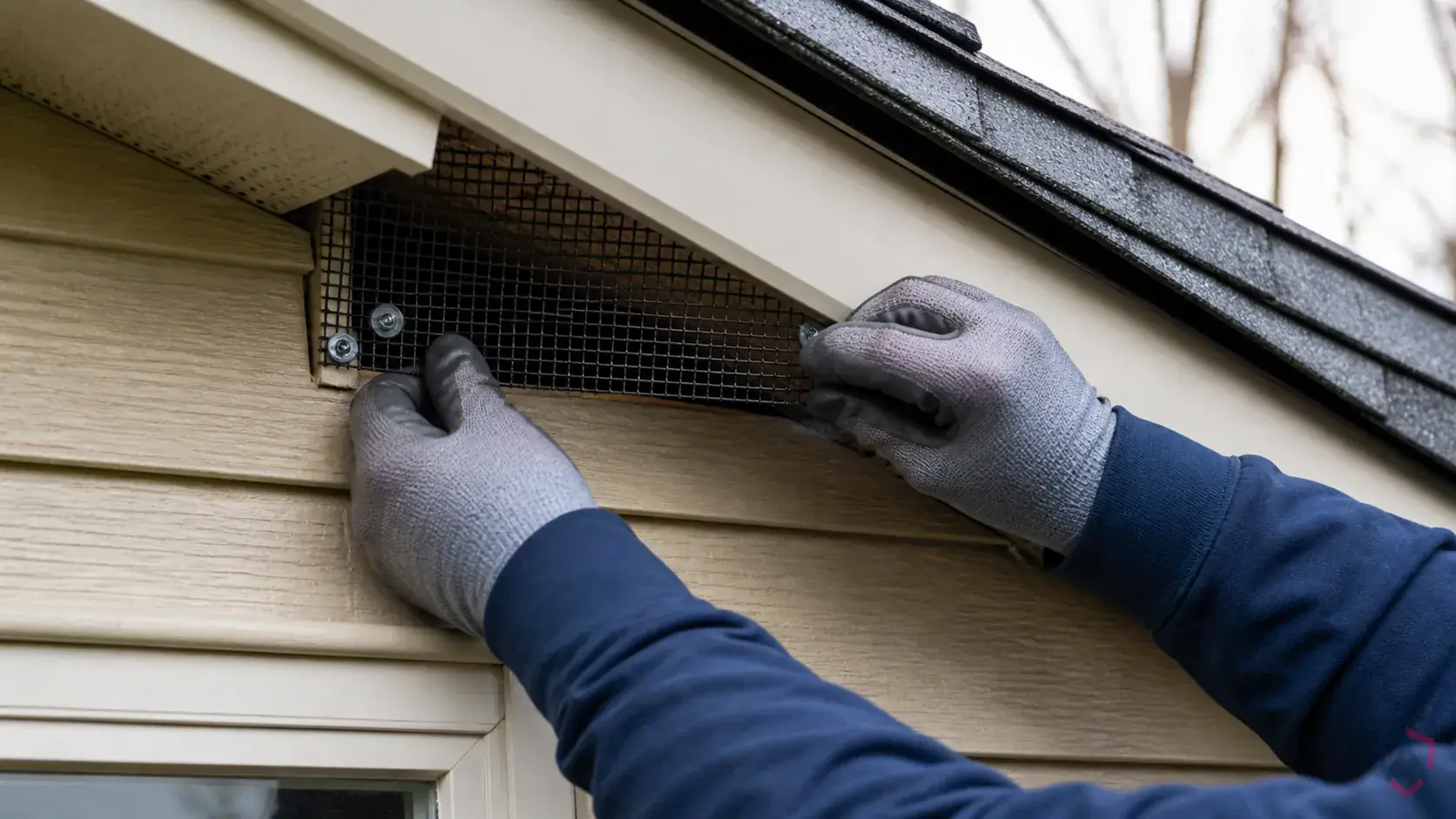 Inspection of chewed openings, roof returns, attic insulation, tracks, droppings, and tree-to-roof routes during a suspected Squirrels issue