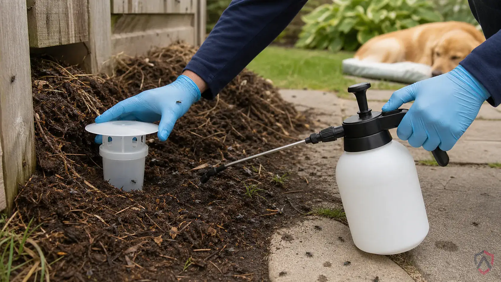 Inspection of moist organic buildup, drains, trash handling areas, window lines, and exterior entry points during a suspected Stable Flies issue