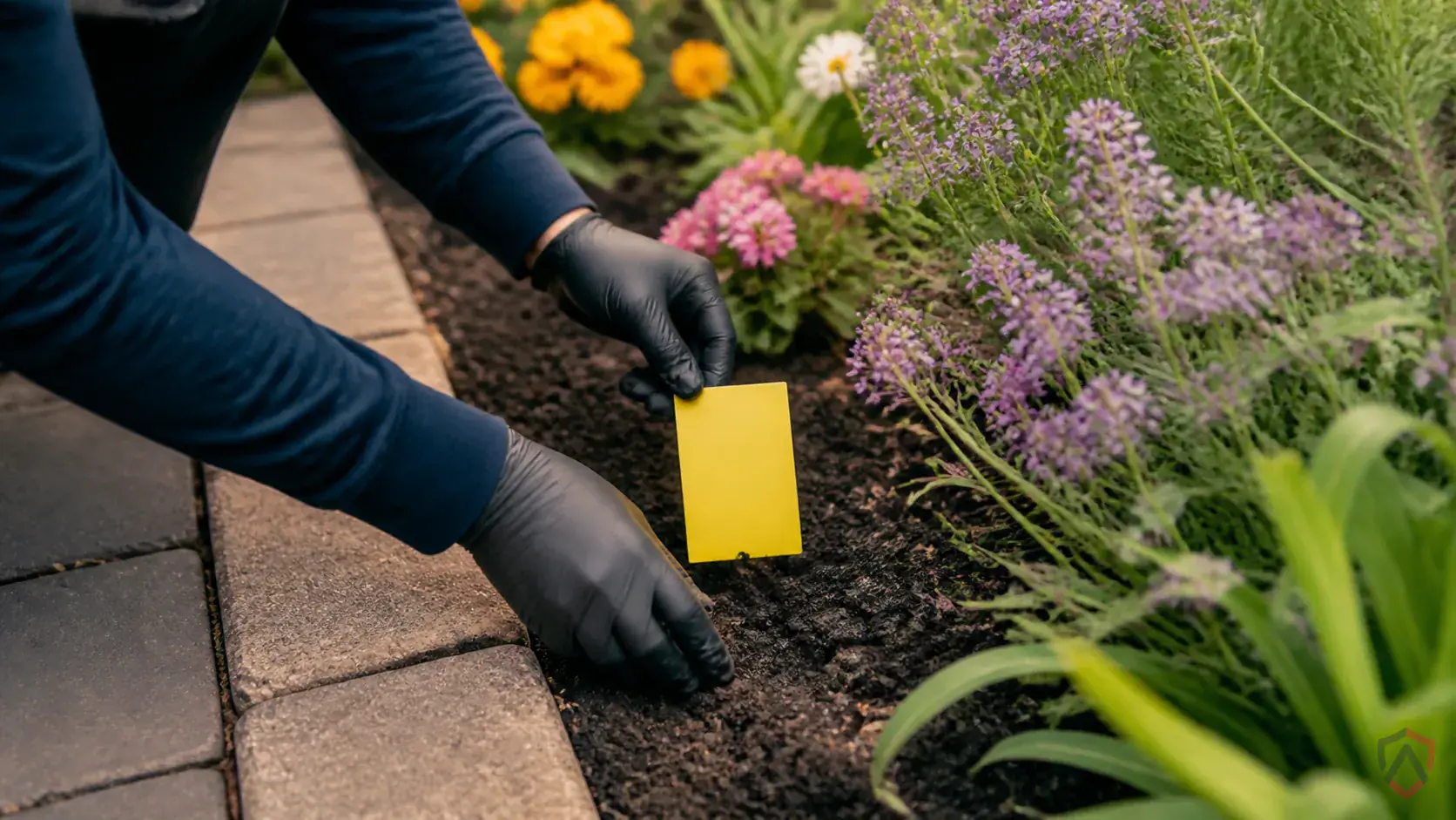 Inspection of nest entrances, eaves, soffits, shrubs, wall gaps, and high-traffic outdoor areas during a suspected Sweat Bees issue