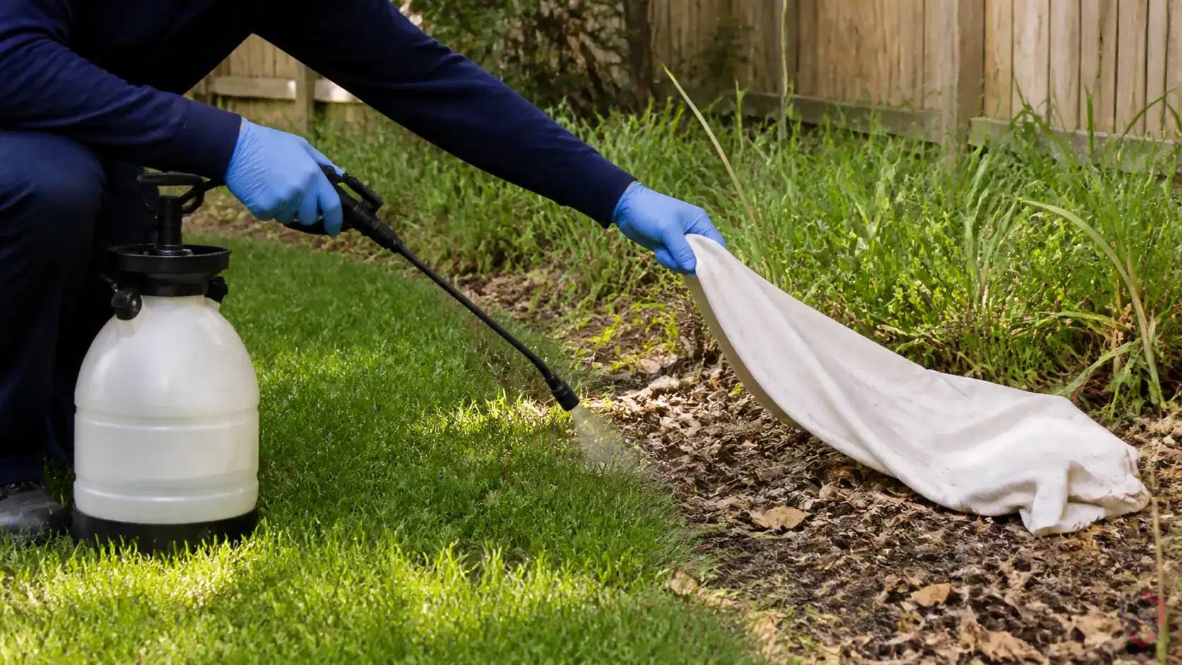 Inspection of standing water, shaded resting sites, tall grass edges, fence lines, shrubs, and outdoor gathering areas during a suspected Ticks issue