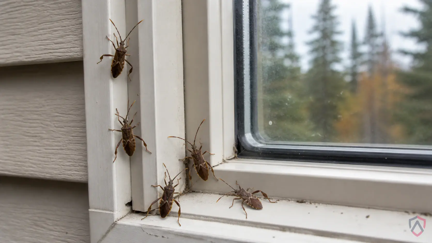 Western Conifer-Seed Bug activity in sunny siding, window frames, door thresholds, basements, garages, foundation cracks, and attic edges in Minnesota