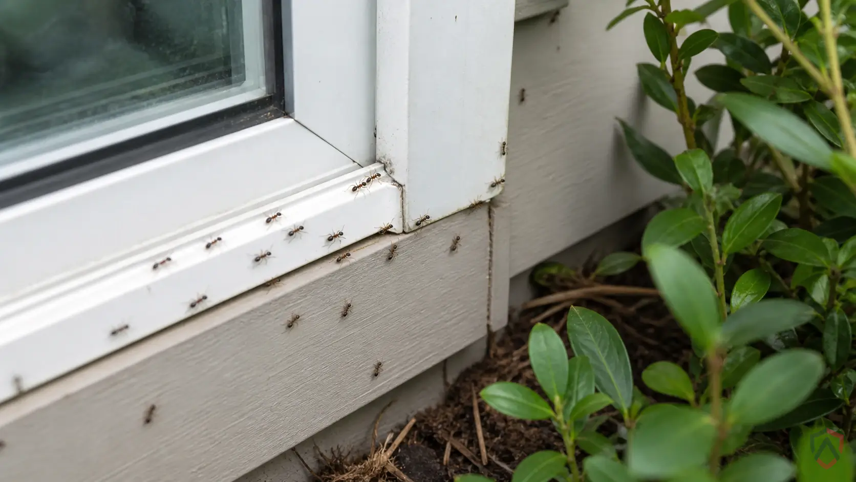 White-Footed Ants activity in kitchens, foundation edges, patios, wall lines, windows, and damp trim in Minnesota