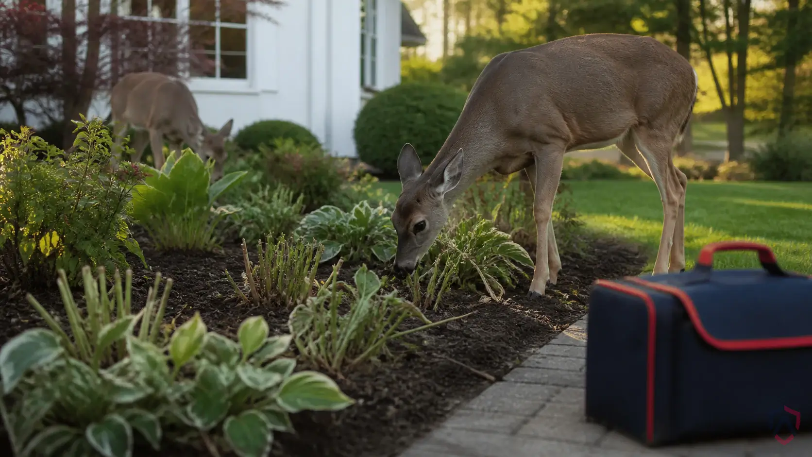 White-Tailed Deer activity in gardens, shrubs, young trees, landscape beds, and browsing paths in Minnesota