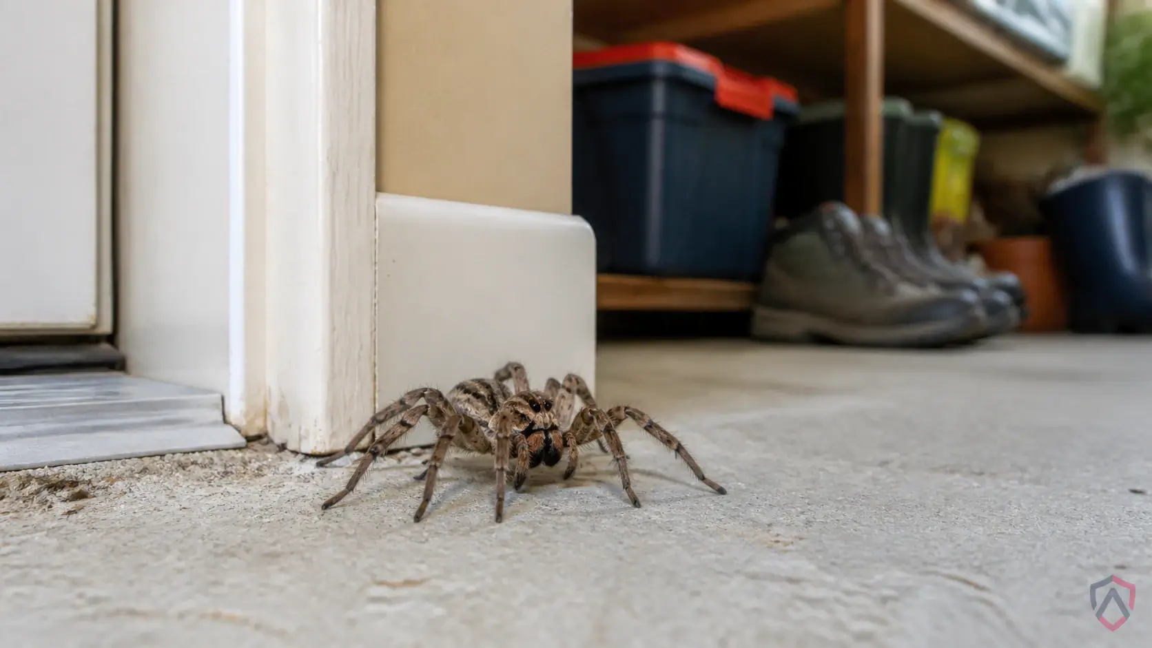 Wolf Spiders activity in basements, garages, storage corners, exterior lights, siding, window wells, and quiet cluttered areas in Minnesota
